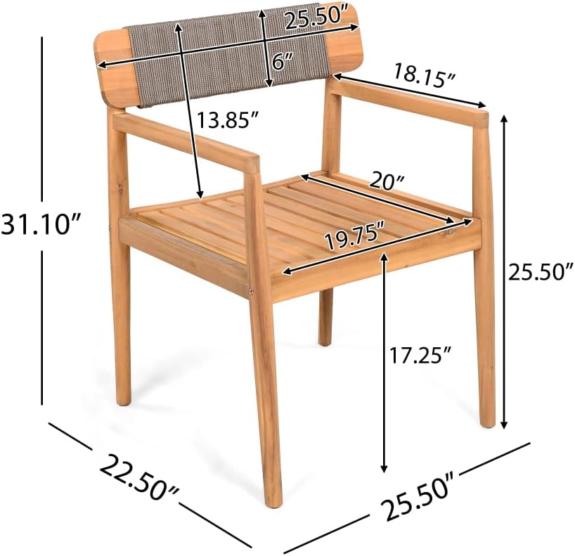 Virubi 5-Piece Outdoor Table and Chairs for 4,Acacia Wood Outdoor Coffee Table Set with Armrest Chairs,Patio Outdoor Furniture Sets, for Backyard, Garden, Poolside (Grey + Light Teak)