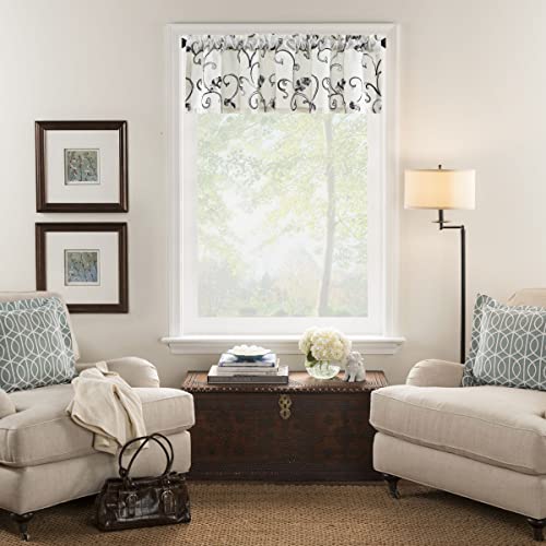 Vogol Natural Kitchen Curtain Valance, Gray Vine Botanical Embroidered Pattern Window Valance, Rod Pocket For Small Window Basement Bathroom, 52 Inches By 14 Inches, Grey， 1 Piece #TOP1