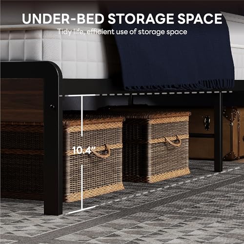 Image of LIKIMIO Full Bed Frame with Headboard, Dark Wood Camas Full with Strong Supports, Sturdy, Noise-Free, No Box Spring Needed, Dark Walnut