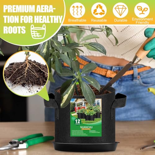 Image of Funnymoom 12 Set 3 Gallon Grow Bag Fabric Plant Pot with Saucer and Handles