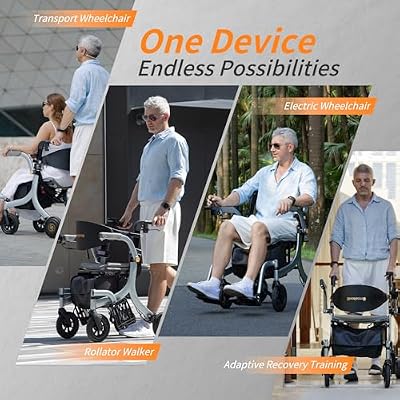 4 in 1 Electric rollator - Versatile Mobility Aid with Seat, Lightweight Foldable Transport Wheelchair & Drive Walker for Seniors, Aluminum Alloy Hertz Silver (ER-X3)