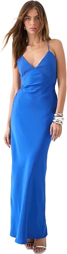 Misspap Premium Bust Panel Satin Bias Maxi Dress Cobalt