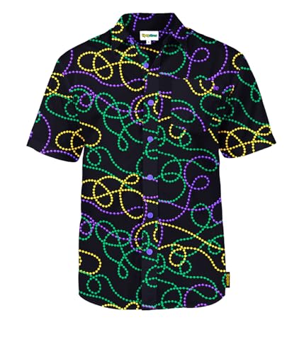 Chemise Mardi Gras imprimé perles colorées coupe droite confortable