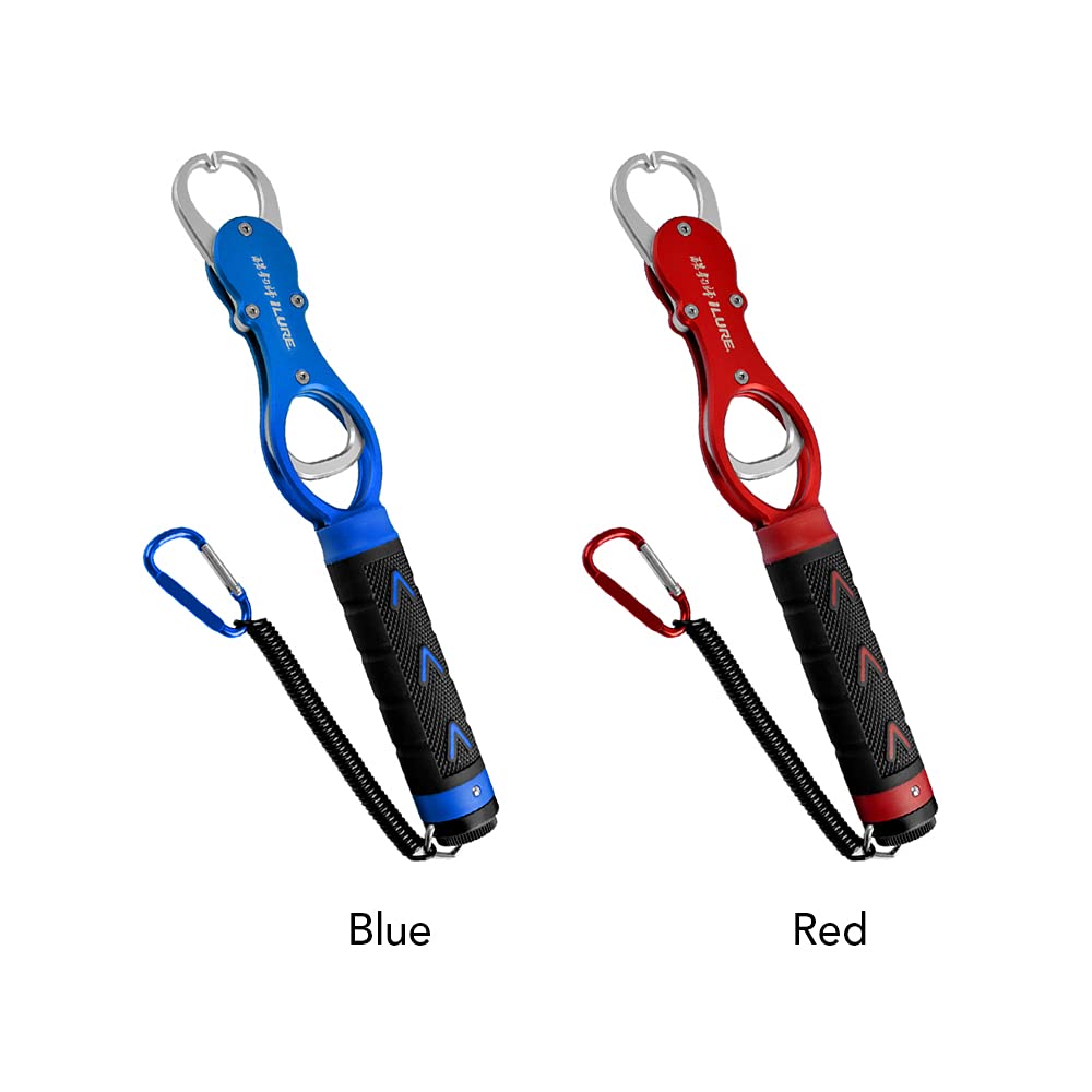 Lightweight Aluminum Alloy Fishing Lip Grabber Portable Fish Grip Tool with Anti-Lost Rope Scale Ruler Sturdy Gripper for