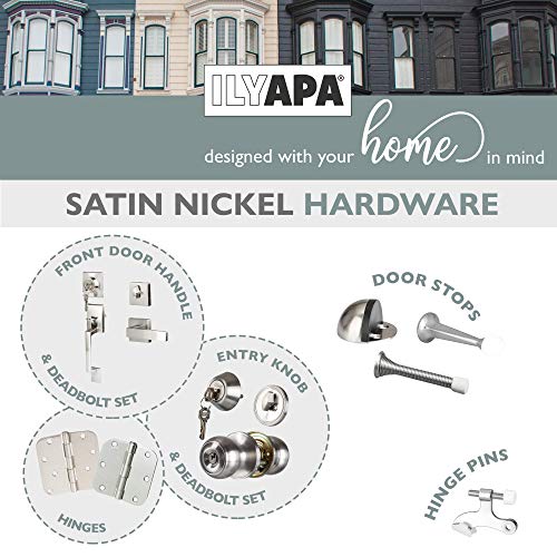 image for Ilyapa Front Entry Door Exterior Handleset - Modern, Satin Nickel Low 