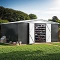Dreamall 14x12 FT Outdoor Storage Shed, Metal Garden Tool Shed with Updated Frame Structure, Lockable Doors and Windows, Ideal for Backyard Garden Patio Lawn, Black