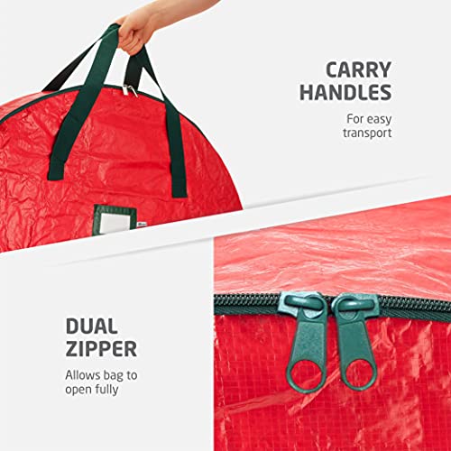 Zober-Christmas-Wreath-Storage-Container-24-Inch-Wreath-Bag-For-Artificial-Wreaths-Dual-Zippered-Wreath-Storage-WStrong-Durable-Handles-Red