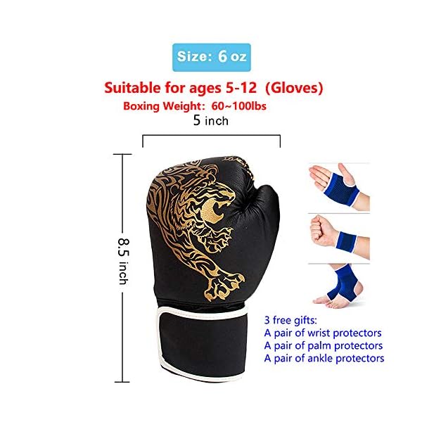 SFEEXUN-Kids-Boxing-Gloves-for-Ages-5-12-Boys-Girls-Leather-Punching-Gloves-for-Punching-Bag-Kickboxing-Muay-Thai-MMA-Sparring-Training SFEEXUN Kids Boxing Gloves for Ages 5-12, Boys Girls Leather Punching Gloves for Punching Bag Kickboxing Muay Thai MMA Sparring Training (Black, 6oz)