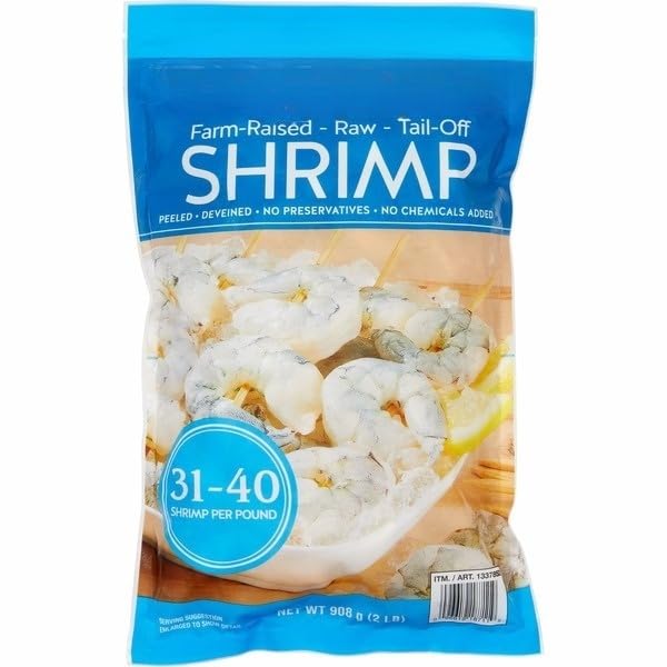 Raw Shrimp , Peeled & Deveined, Tail-Off, Frozen Shrimp, Premium Quality Seafood for Cooking, Grilling & Recipes , PEELED & DEVEINED FOR CONVENIENCE – Ready to cook with no prep needed, saving time in the kitchen , PREMIUM FARM-RAISED SHRIMP – Seafood with consistent size and tast , 31-40-count, [ 32 OZ , 2 LB ]