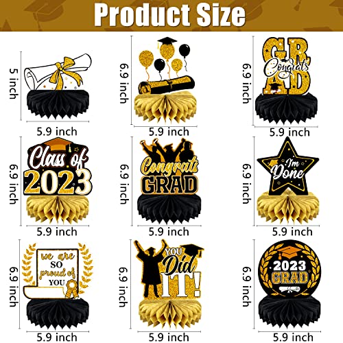 10 Pcs Graduation Centerpieces For Tables 2023, Congrats Grad Themed Honeycomb Centerpieces Table Toppers, Graduation Decorations Class Of 2023 For Graduation Party Favors Supplies (Black And Gold) #TOP1