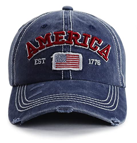 American Flag Hat for Men Women, USA America Flag EST 1776 Decorations Hats, Adjustable Embroidered Cotton Distressed Baseball Cap, Funny Patriots Gifts for Family Friends Coworkers Veterans