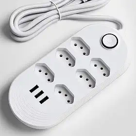 Filtro de linha extensão Elétrica 6 Tomadas + 3 Entradas USB – Bivolt, Cabo 2m, Proteção Contra Sobrecarga, Ideal para celulares, computadores, impressoras, televisão