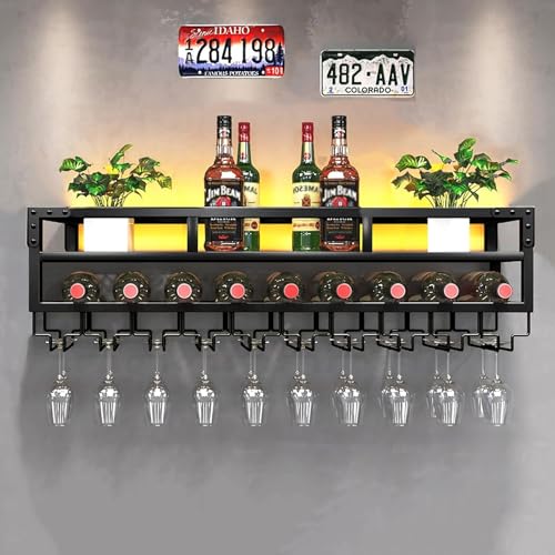 Organisateur de bouteilles de vin en métal multifonction LED