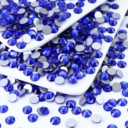 Image of 1440PCS SS3 Crystal Glass Flatback Rhinestones, Round Flat Back Crystal Gems for Nail Art and Craft Clothes, Glue Fix Diamond Stones Sapphire /Royal Blue (1.3-1.4mm)