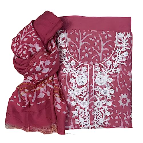 Image of Women's Batik Print Cotton silk, Chanderi Dress Material with heavy embroidery work on Neck and all over with beautiful Dupatta