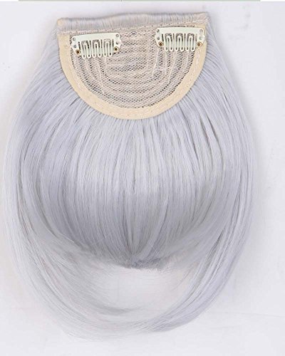 S-noilite Fashion False Bang 8" Straight Silver Grey Fringe Hairpiece Clip in Hair Extensions Accessories