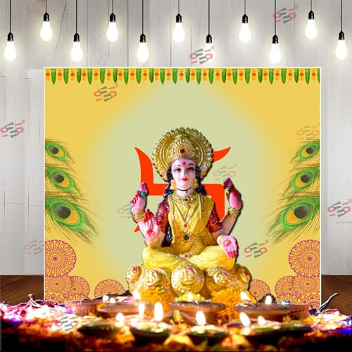 Image of S2S Fabric Backdrop Cloth for Pooja Decoration Traditional, Background Decoration Cloth for Pooja Background Curtain Cloth for Festival Fabric 5 Feet Height & 5 Feet Width SWASTIC Design