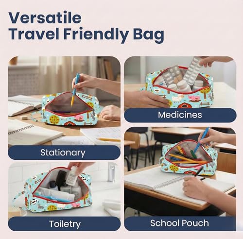 Image of Mini Travel Organizer | Multipurpose All-in-One Compact Durable, Lightweight, Waterproof, Bag | Travel Friendly Pouch | Ideal for Stationary, Diaper, Medicines (Farm Animal Print)