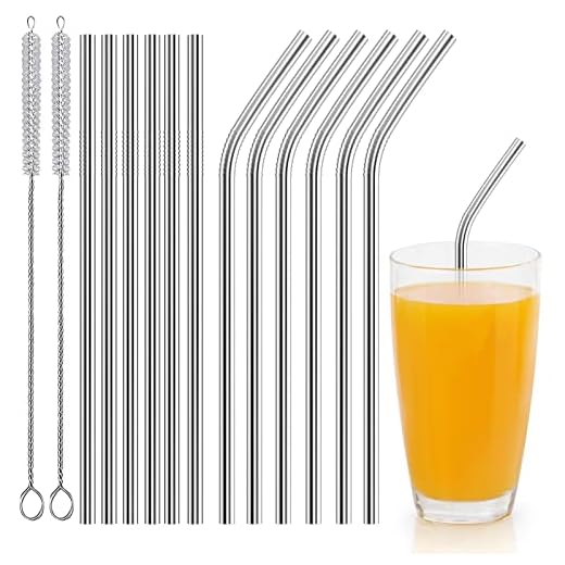 Newaner Pajitas Reutilizables Acero Inoxidable 12 Piezas (6 Rectas + 6 Curvas), Pajitas Comestibles de 21 cm con 2 Cepillos de Limpieza, Pajitas Metal para Cócteles, Leche Helada, Batidos