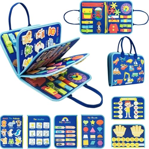 Image of FunBlast Busy Book for Toddlers Binder Board - Montessori Busy Board for Kids, Cartoon Design Learning Activity Toy for Toddlers, Educational & Early Learning Toys for Kids, Toddler (Vehicles)