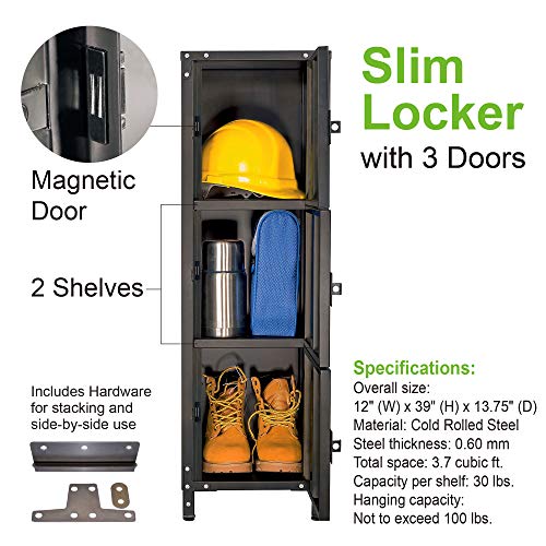 Allspace 3 Doors, Grey Metal Storage Locker, Slim Organizer Steel Cabinet, Lockable, 39" Height, Stackable For Home, Office, Gym, Kids Room 450112Et, Black #TOP1
