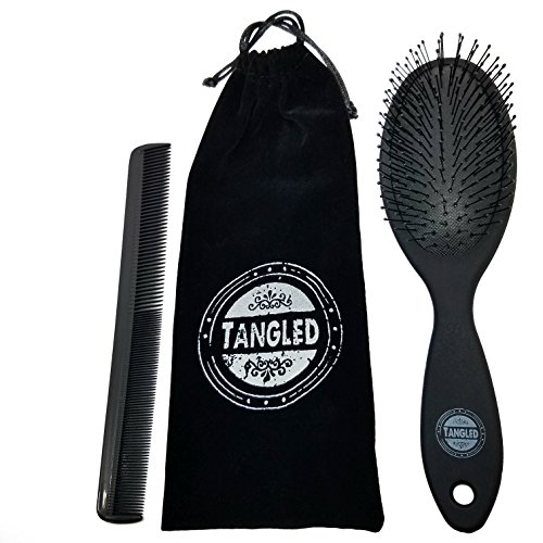TANGLED - Detangling Hair Brush (Black) with MICROFIBER BAG and COMB