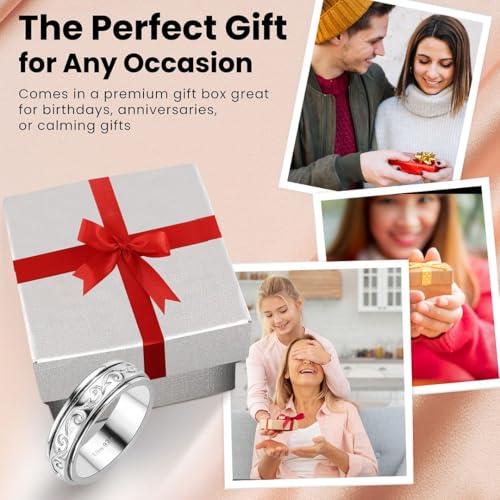 Fidget Rings Spinner Ring for Women - Spinning Anxiety Ring for Men - Wedding Band 925 Sterling Silver Platinum Plated Scrollwork Jewelry Stress Relief Size 8 Engagement Christmas Gifts - Thumbnail 6