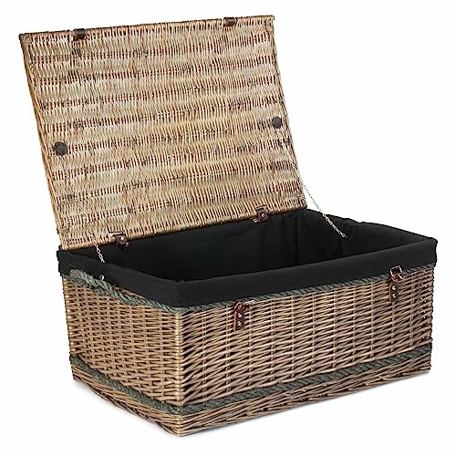 Baúl de mimbre con mango de cuerda de lavado, 72 cm, color negro