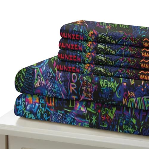 Housse de couette 3D vibrant avec motifs graffiti pour lit adulte et enfant King - 7