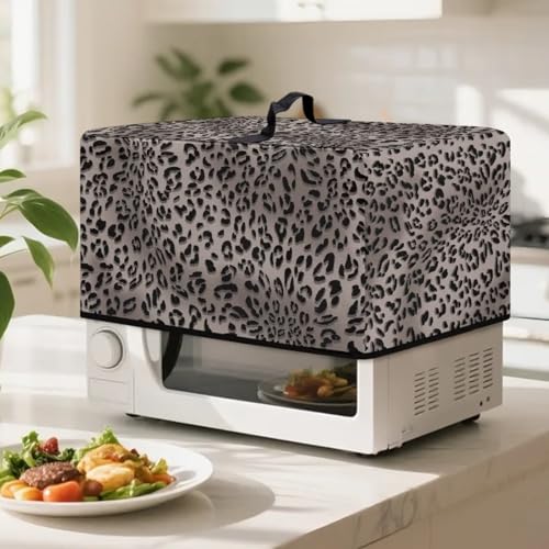 Image of Microwave Oven Cover Air Fryer Toaster Oven Dust Cover with Handle, Stain-Resistant Small Electric Appliance Protector for Kitchen Decor, L, Gray Leopard Print
