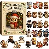 Adventskalender 2025 mit 24 Türchen, Mini Eule Tannenbaum Figuren, Weihnachtsdeko for Büro, Kamin und Zuhause