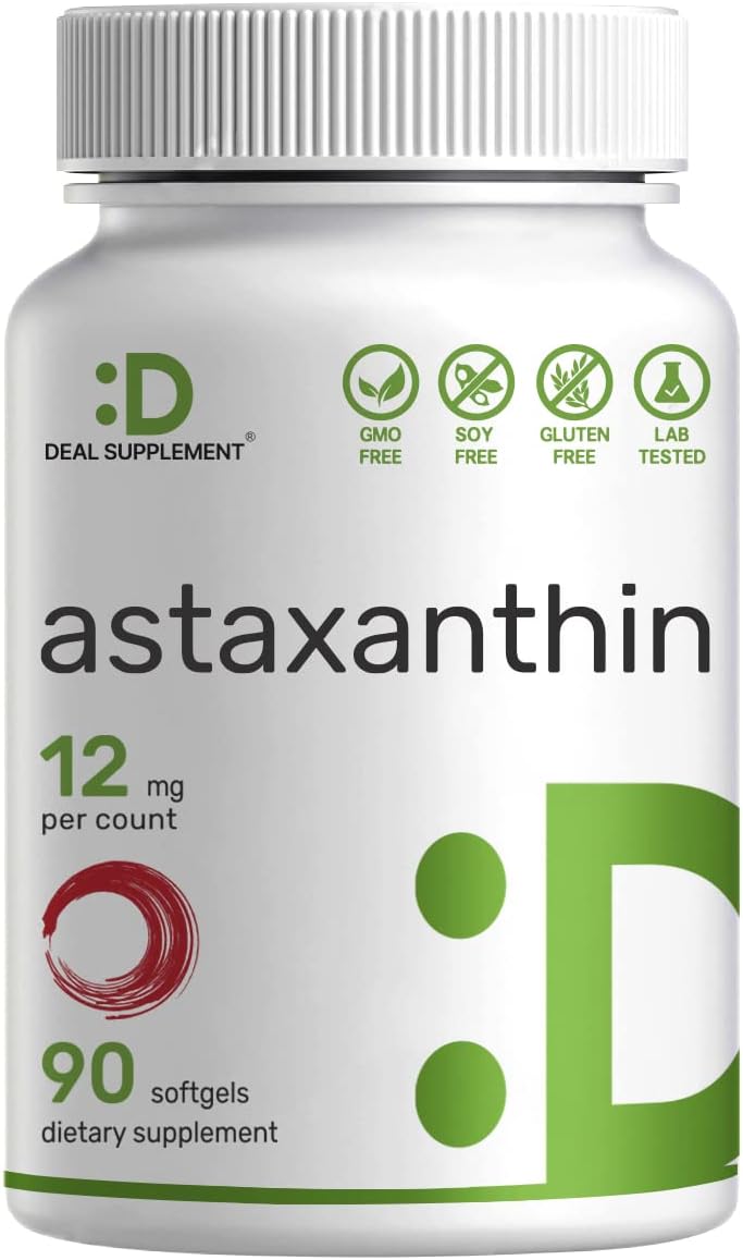 Astaxanthin 12mg, 90 Mini Softgels | Haematococcus Pluvialis Microalgae Source – One A Day – Natural Antioxidant Supplements for Skin, Eyes, Joints, and Immune Support (3 Month Supply)