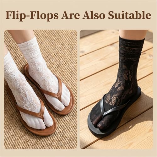 Aysatogc 3 Pairs Lace Sexy Tabi Socks Women Split Two Toe Socks Japanese Toes Separated Sock Ruffle Frilly Sports Casual Sock for Men Women Unisex