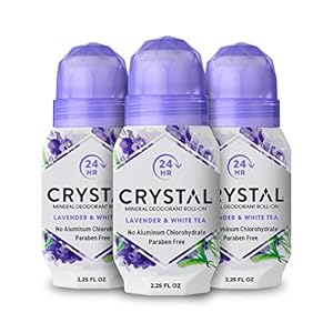 CRYSTAL Deodorant Aluminum Free Mineral Deodorant Roll-On for Women & Men, Lavender & White Tea – Paraben Free – Certified Cruelty Free & Vegan Deodorant – Prevents Odor Up to 24 Hours ,2.25 Fl Oz (Pack of 3),21661-3