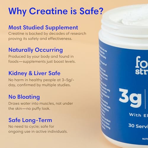 Image of Foodstrong Micronised Creatine Monohydrate Powder With Electrolytes, 3.3g Per Serving, Unflavoured, Supports Muscle Growth & Athletic Performance - 100g (30 Servings)