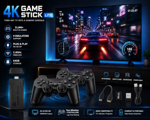 Image of 𝟏𝟓 𝐘𝐞𝐚𝐫 𝐖𝐚𝐫𝐫𝐚𝐧𝐭𝐲 2026 Model 4K TV HDMI Video Game, Two 2.4ghz Wireless Console Game Stick, M8 Plug & Play TV Video Game with Built-in 9 Emulators 21,000+ Classic Game Best Gift