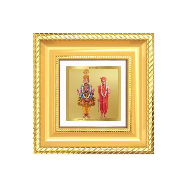 Image of DIVINITI Swaminarayan 24K Gold Plated Foil Tabletop Photo Frame for Home Decor, Puja Room, Luxury Gifting | DG Frame 015 S1A (10x10 CM)
