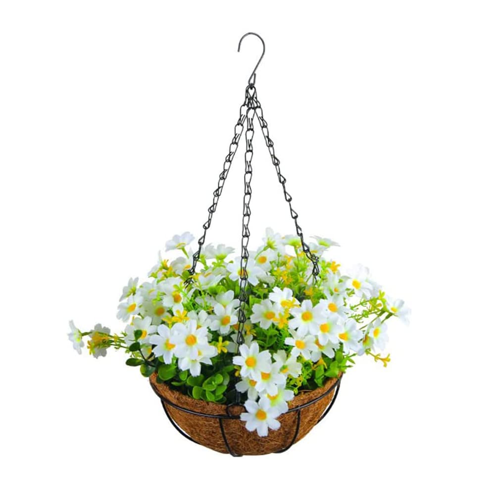 Kouamor A Rtificial Hanging Baskets Outdoor, Hanging Basket Rtificial Flowers With Chain, Fake Hanging Basket, Plants Rtificial Daisy Multicolore Silk Flower For Home Garden Patio Diy Decor (A)