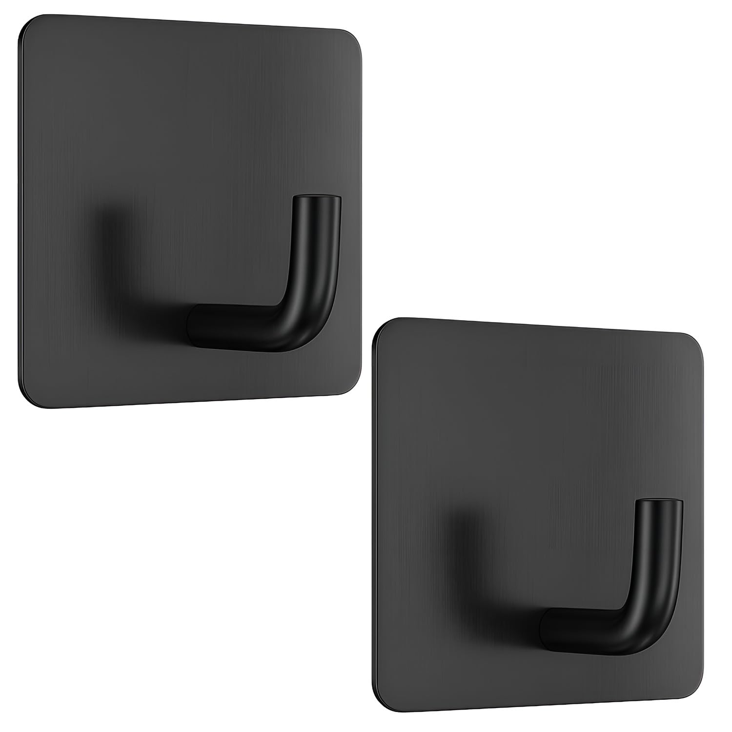 DALUCI Self Adhesive Hooks for Wall Heavy Items – Metal Wall Hooks for Hanging Clothes, Towels & Keys – Waterproof No Drill Sticky Wall Hanger Hook for Bathroom & Kitchen (J Hook-Black, 2)