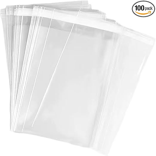 100 Pieces (9x12 Inch) Clear Plastic Bags for Packaging, Clothing & T-Shirts Strong Packing Self Adhesive Cellophane Bag