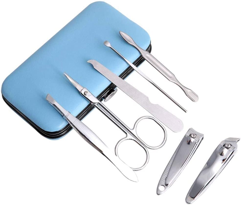 Set de coupe-ongles, Ensemble de manucure, coupe-ongles, ciseaux, Kits de toilettage de voyage, étui, coupe-ongles, outils d'art des ongles, 7 pièces