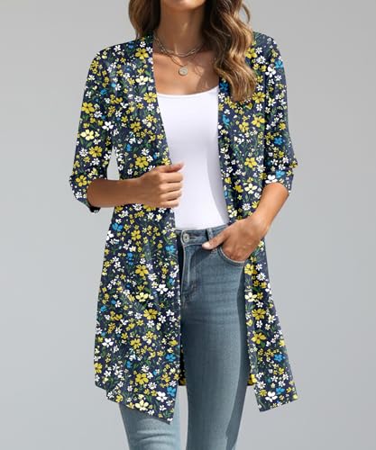 Image of YSYOKOW Lightweight Cardigans for Women 3 /4 Sleeve Long Open Front | Cardigan sweaters for women lightweight, summer cardigans for women lightweight, long cardigans for women trendy, dressy