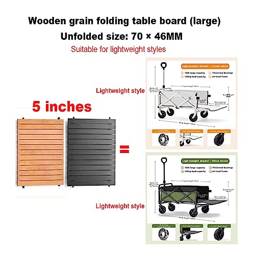 Carretilla plegable al aire libre con ruedas de 8 y 5 pulgadas, aleación de aluminio y tablero con diseño de madera, para camping y picnic, portátil miniatura 7