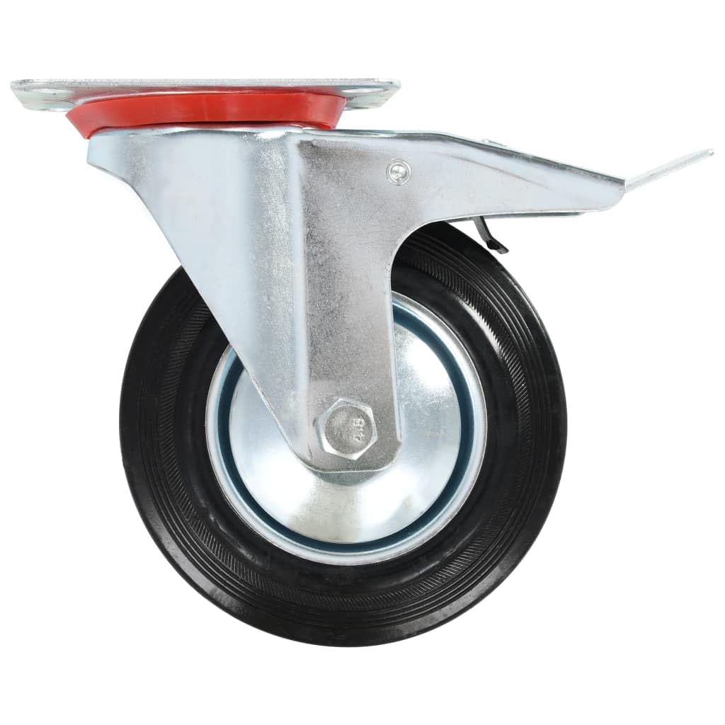 8 Stk. Lenkrollen 160 mm, 4 mit Bremse, geräuschlose Möbelrollen aus Gummi, stoß- und vibrationsbeständig, kratzschonend, zinkbeschichteter Eisenrahmen rostfrei, je 150 kg