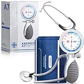 AIESI® Sfigmomanometro Manuale Professionale Aneroide palmare per adulti con stetoscopio ANEROID A7, Impugnatura orientabile, Garanzia Italia 24 mesi