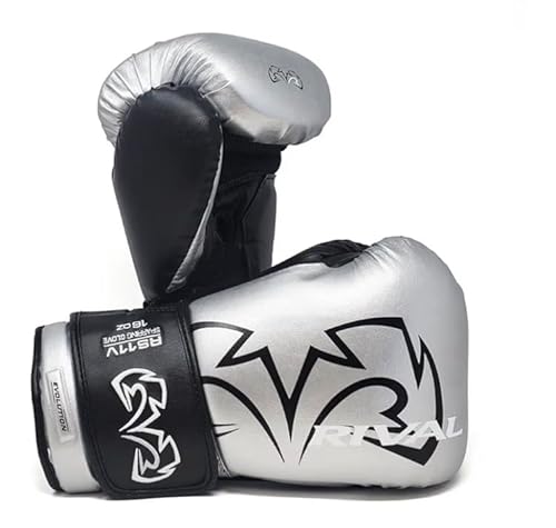 Rival RS11V Guantes de Boxeo Profesionales de 14oz en Plata y Negro – Guantes de Cuero Premium para Boxeo, Kickboxing, Muay Thai y MMA