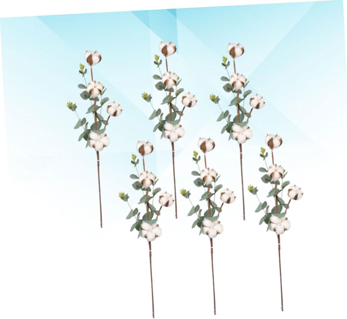6Pcs Artificial Cotton Eucalyptus Flower Bouquet Faux Flower Decor for Home Hotel Party Wedding Rustic Centerpieces Never Wither for Floral Arrangements