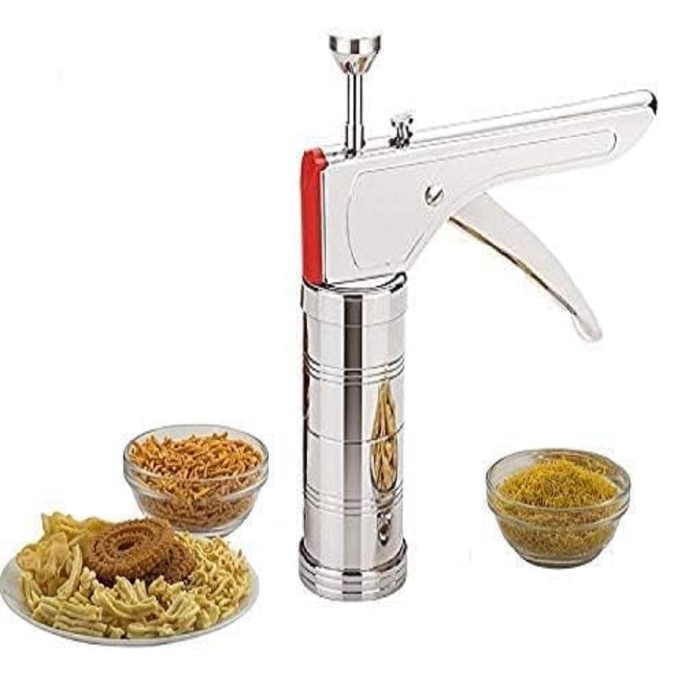 Stainless Steel Kitchen Press with Different Types of Jalies, Murukku Maker/Bhujiya Maker/Noodles/Cookies/Namkeen/Chakali Maker/Sev Maker/Farsan Maker/Gathiya Maker-image-31
