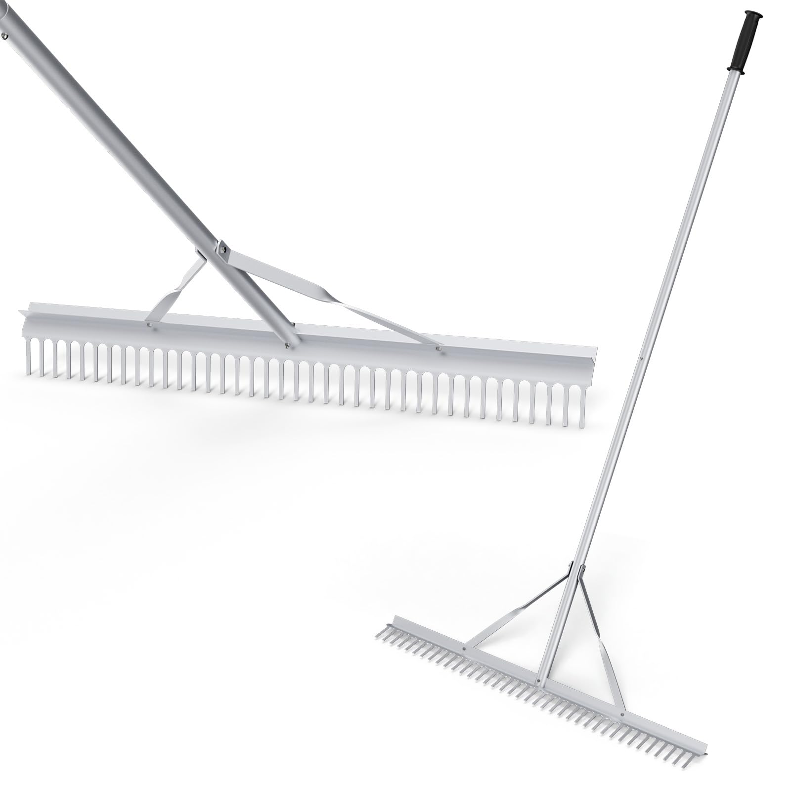 COSTWAY Rechen, Gartenrechen aus Aluminium mit 91 cm breitem Rechenkopf, 36 Zinken & 174 cm langem Griff, Laubrechen, Laubbesen, Rasenrechen zum Lockern des Bodens, Landschaftspflege, Gartenpflege