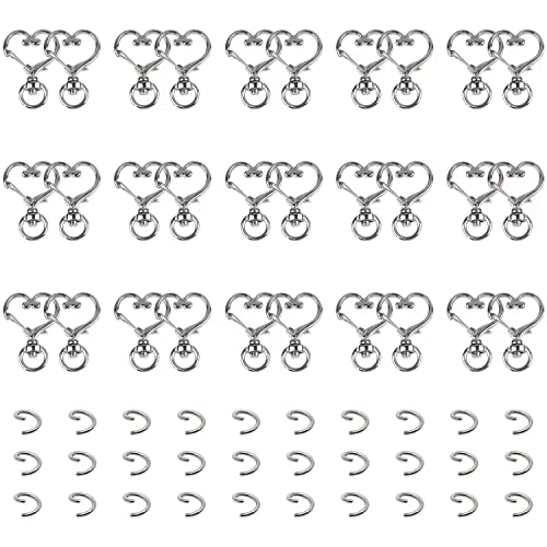 Hart sleutelhanger, 30 stuks Hart Snap Hook sleutelhanger, Swivel Snap Hook, voor handgemaakte accessoires van sieraden Handtassen Schoudertassen Tote tassen (Zilver)